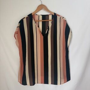 SHEIN Multicolor Striped V-Neck Blouse